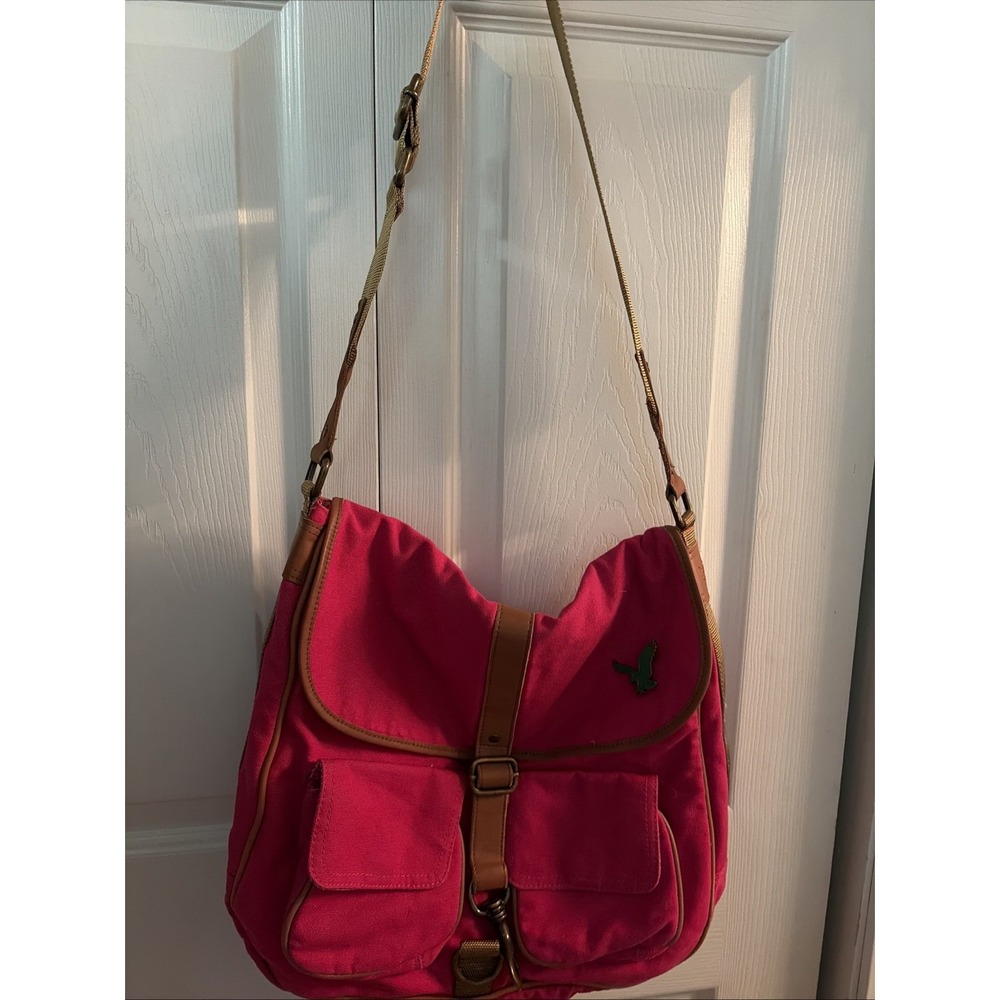 American Eagle Outfitters Pink Canvas Messenger Crossbody Bag Y2K Boho